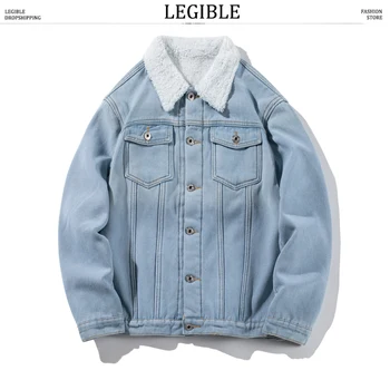 

LEGIBLE Mens Street-style Hip Hop Thicken Warm Denim Jacket Male Autumn Winter Casual Fashion Jean Jacket Man 2019 New Coat