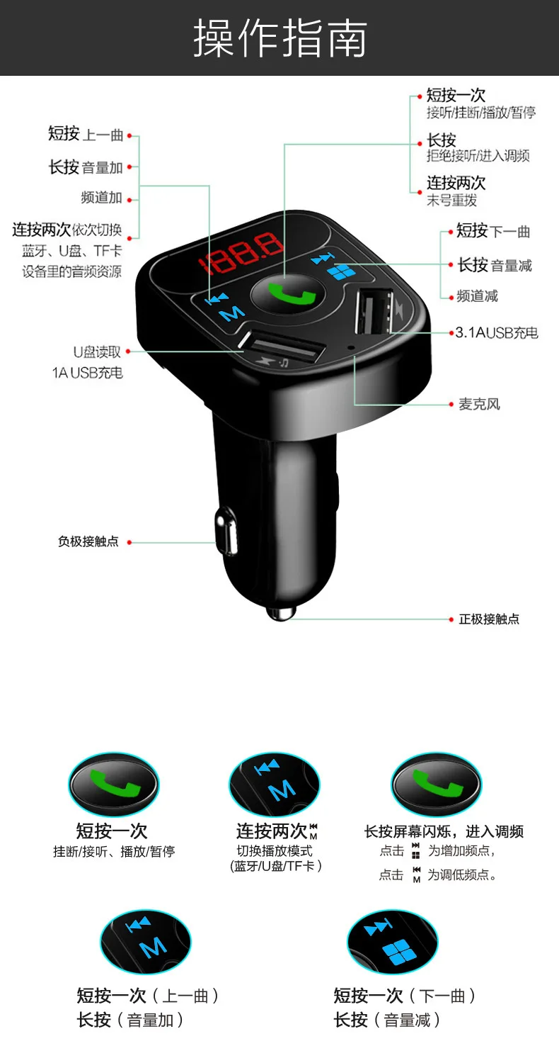 Bluetooth 4,2 MP3 плеер Handsfree автомобильный комплект fm-передатчик Поддержка TF карта U диск QC2.0 3.1A Быстрая Двойная USB Зарядка адаптер питания