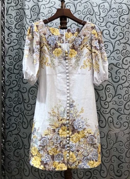 

2020 Spring and Summer New Women's V-neck Back Zipper Decorations from New Flower Buckle Short-Sleeve Dress 612