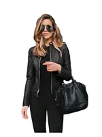 Allukasa Women Bike  Coat  PU Leather Outwear Zipper Outfit Spring Autumn WomeFashion Short  Thin Female Jacket  2020 - Image 4