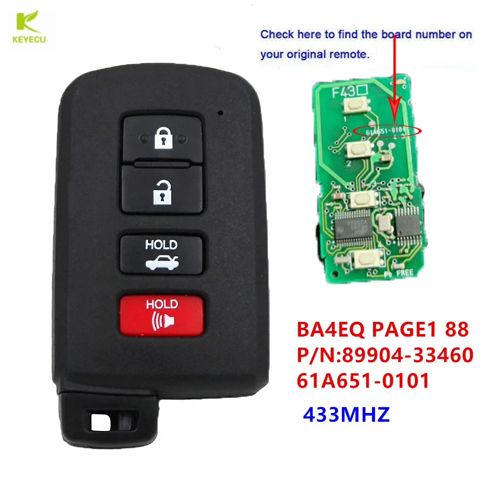 

KEYECU Replacement Smart key Keyless Remote FOB 433MHz DST-AES Chip for Toyota Camry Avalon Aurion 61A651-0101, BA4EQ PAGE1 88