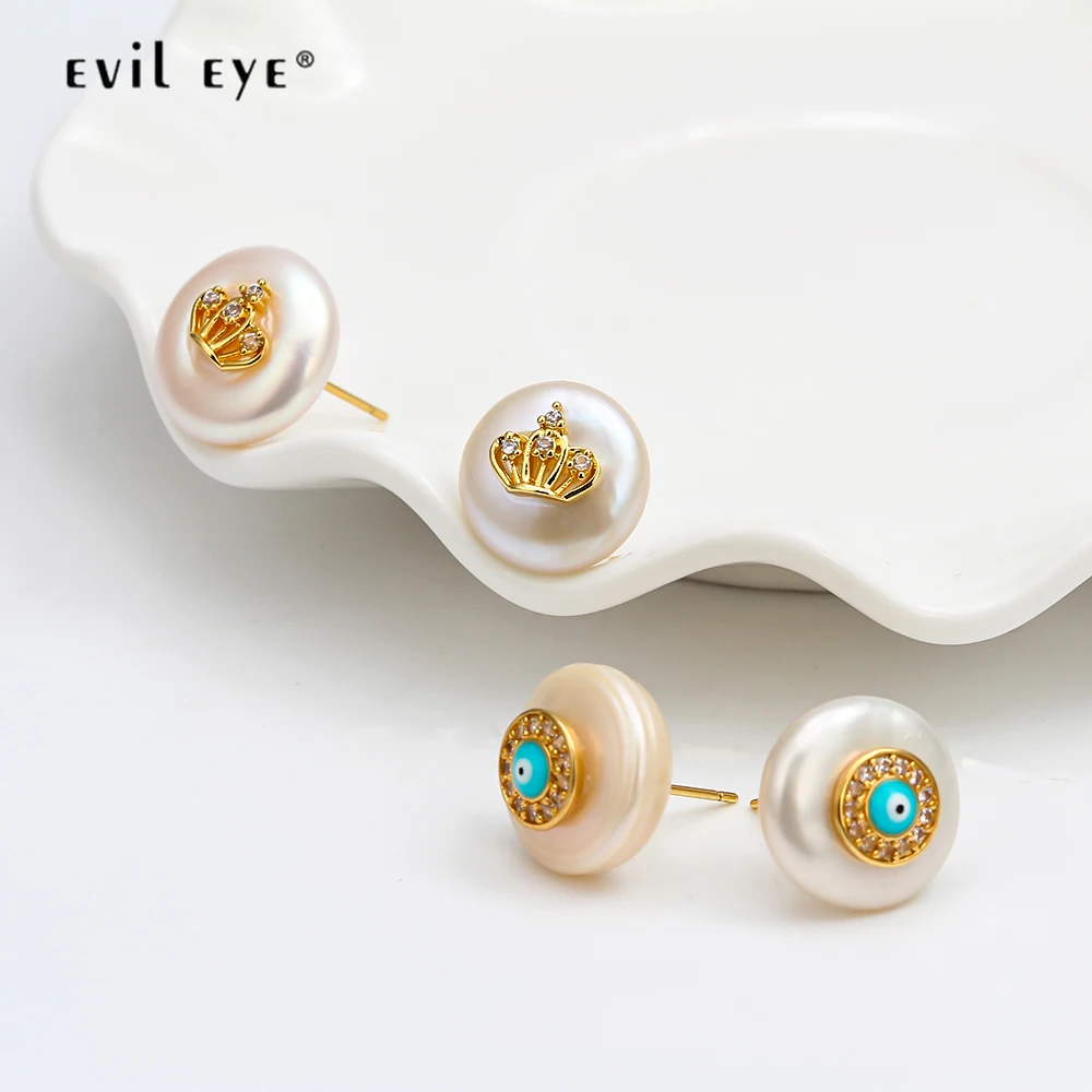 

EVIL EYE Hamsa Hand Pearl Stud Earrings Gold Color Crown Cross Micro Pave Earrings Fashion Jewelry Gifts for Women Ladies EY6462