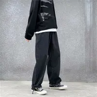 Męskie jeansy solidne sznurkiem Denim pełnej długości proste luźne męskie wszystkie mecze modne Punk workowate Retro rekreacyjne eleganckie spodnie kowbojskie 5