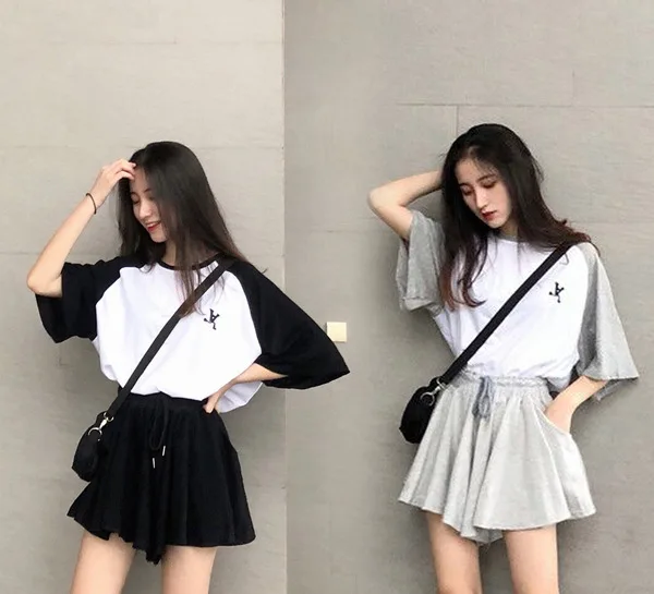 

Fashion WOMEN'S Suit 2019 Summer New Style Korean-style Short Tops + Irregular High-waisted Loose Pants Culottes Two-Piece Set