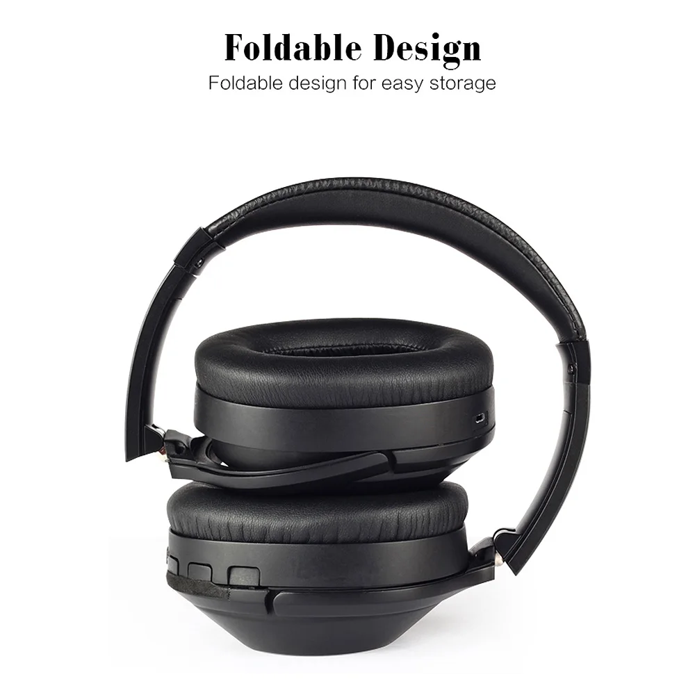 

Active Noise Canceling Headphones ANC Bluetooth 5.0 Wireless Headset Foldable Rotatable Over Ear Earphone AUX IN with Microphone