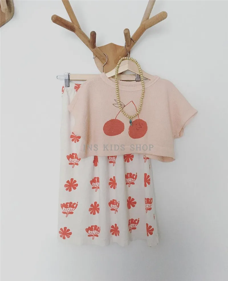 Футболка для маленьких девочек и мальчиков; летняя брендовая одежда для малышей; BC; детская оранжевая модная футболка с вишневым принтом; Детские хлопковые топы; футболки