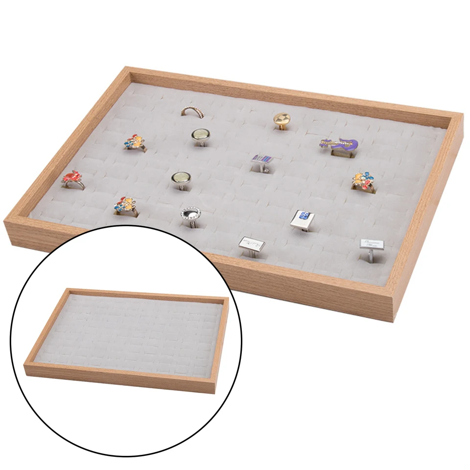 Plateau Présentation Bijouterie Classique Plateau Bijoux GLOGLOW Bois Et Flanelle - Organisation Rangement 35,5x24,5cm Présentation Bijoux Vitrine