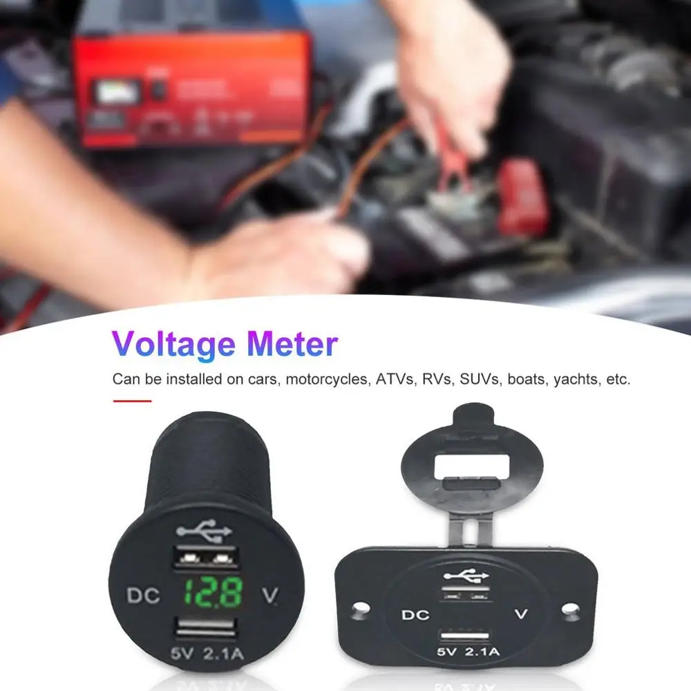 Мотоцикл лодка автомобиль 2 USB разъем конвертер Вольтметр для автомобиля Мотоцикл Прямая поставка DC12V-24V до 5 В/2.1A измеритель напряжения
