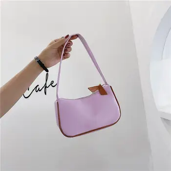 

2020 Women Handbag Hit Color Shoulder Bag PU Fashion Female Small Underarm Shoulder Tote Bag Travel Shopping Handbag