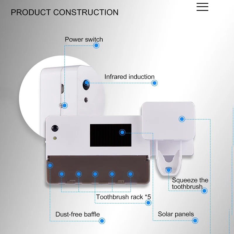 Автоматический стерилизатор зубных щеток, диспенсер для зубной пасты, солнечный уф-светильник, соковыжималка для зубной пасты, держатель для зубной щетки для ванной комнаты, дома