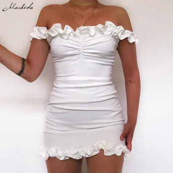 

Macheda Elegant Solid Sleeveless Sling Ruffles Maiden Wind Mini Dress Summer Woman Slim Romantic Casual Holiday Dress 2020 New