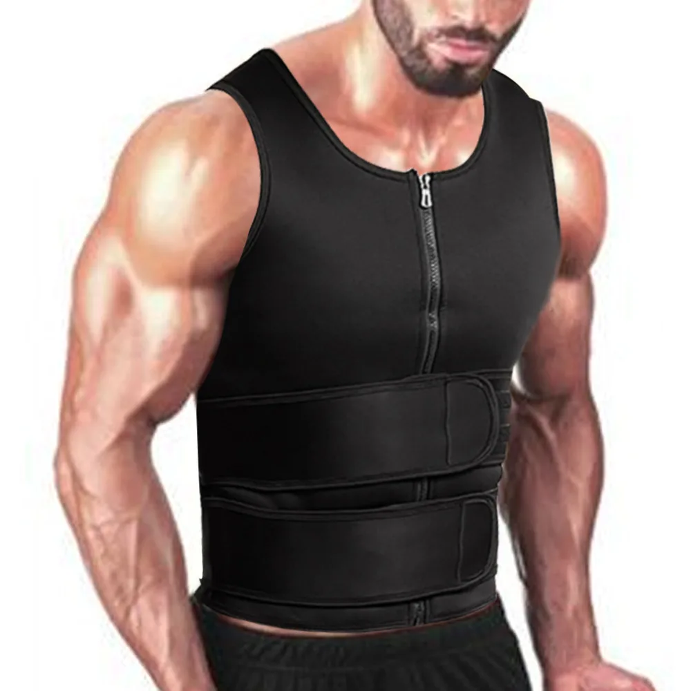 Men Body Shaper Sauna Vest Waist Trainer Double Belt Sweat Shirt Corset Top Abdomen Slimming Shapewear Fat Burn Fitness Top Drop