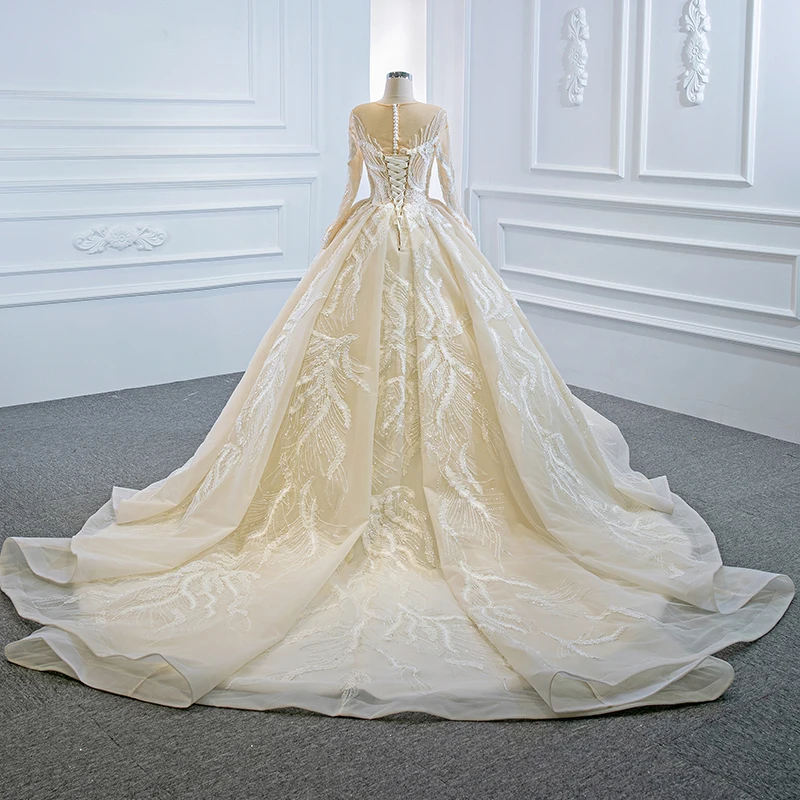 J66874 JANCEMBER New Long Sleeves Wedding Dress 2020 Ball Gown O Neck Lace Up Back Beaded Sequined Elegant Dress Robe de mariée 2
