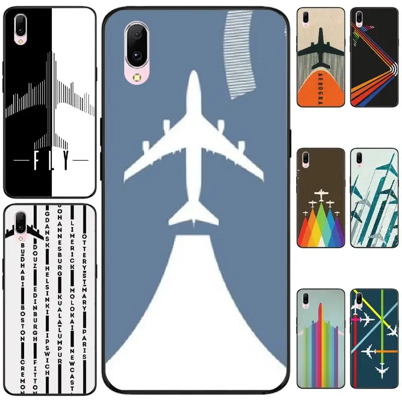 

LJHYDFCNB Airplane patterned Soft Silicone Black Phone Case For VIVO V11 9 7 5 5S 11I Y11PRO V7 7PLUS Y31