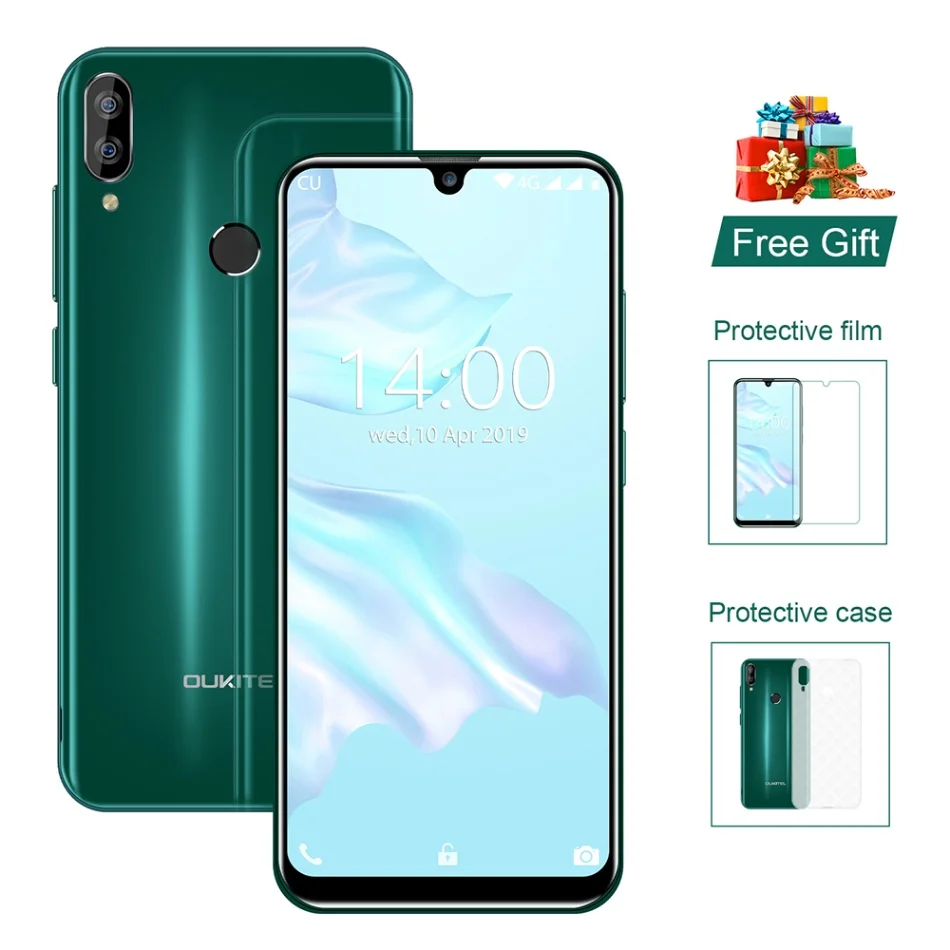 Смартфон OUKITEL C16 Pro, 3 ГБ, 32 ГБ, 5,71 дюймов, 19:9, Android 9,0, MT6761P, отпечаток пальца, распознавание лица, водоспадок, экран, 4G, мобильный телефон - Цвет: Зеленый