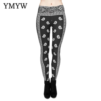 

YMYW High Elasticity Casual Streetwear Black Leaves Printed Leggings Sport Women Fitness Workout Ankle-length женская одежда