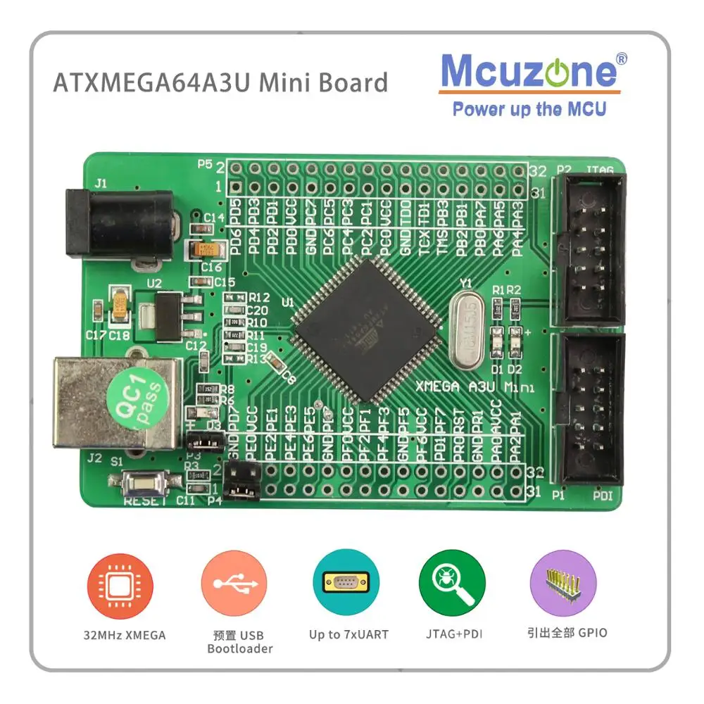 ATxmega64A3U мини плата USB программа PDI JTAG XMEGA64A3 U 64A3U AVR ATMEL микрочип 7UART|Демонстрационные