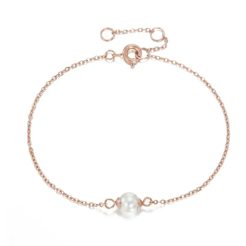 Hot Pearl Bracelets for Women Simple Ball Pearl Temperament Charm Bracelet Gold Silver Color Chain Bracelet Wedding Jewelry - Окраска металла: rose gold