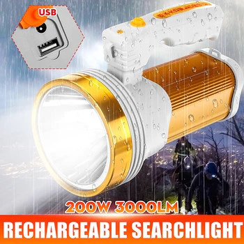 

200W LED Flashlight Rechargeable Portable Spotlight Lantern Searchlight Waterproof Hunting Built-in Battery Outdoor Camping