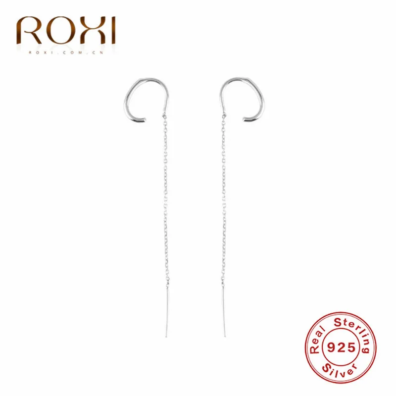 Платиновое покрытие ROXI, 925 пробы, Серебряные длинные серьги с кисточками, Геометрическая цепочка, ушные линии, серьги для женщин, клипсы, висячие серьги - Окраска металла: Платиновое покрытие