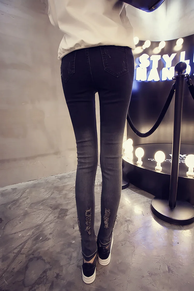 [Осень и зима] Han Джинсы страна градиент цвета Slim Fit Простые стройнящие узкие брюки Студенческие Брюки с высокой талией женские INS