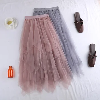 

of new fund of 168 autumn joker show irregular long in the thin layers of gauze of tall waist skirts women