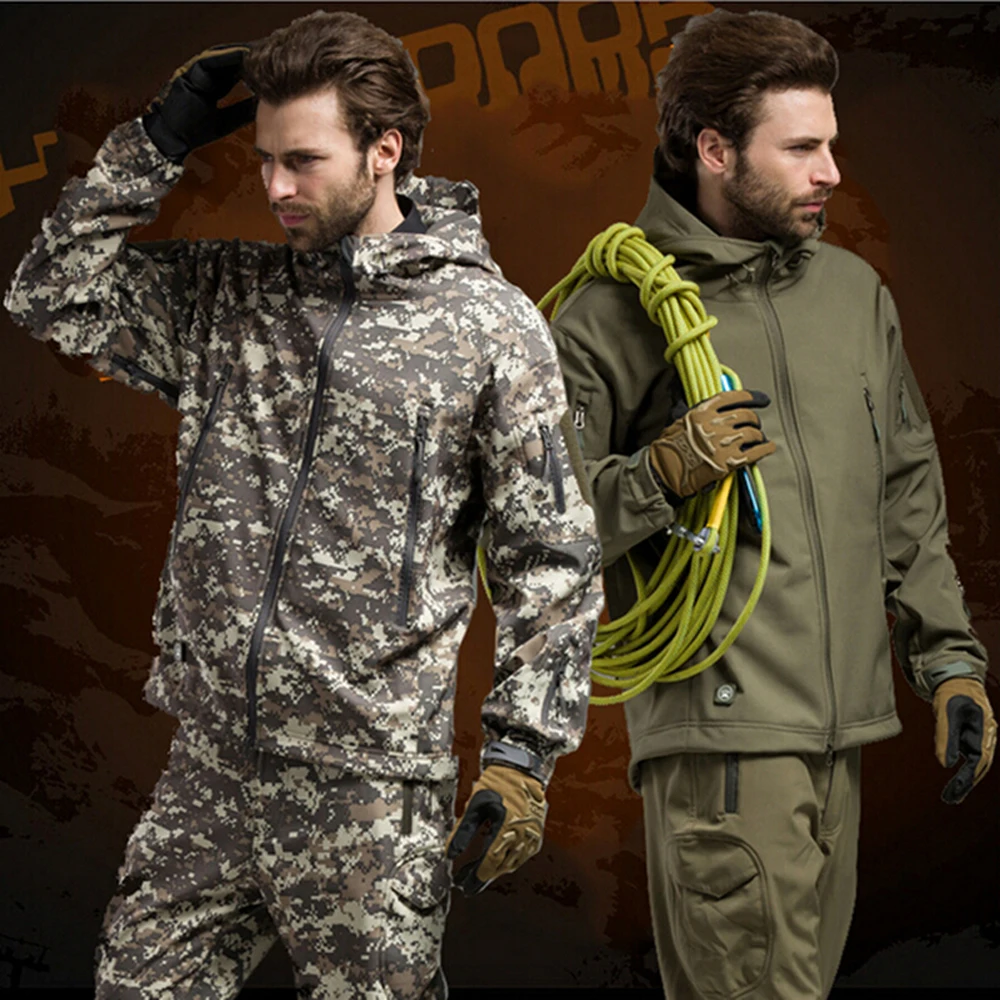  SJ-Maurie 1Set Winter Hunting Ghillie Suit Military Army Soft Shell Fleece Jackets + Pants for Tact