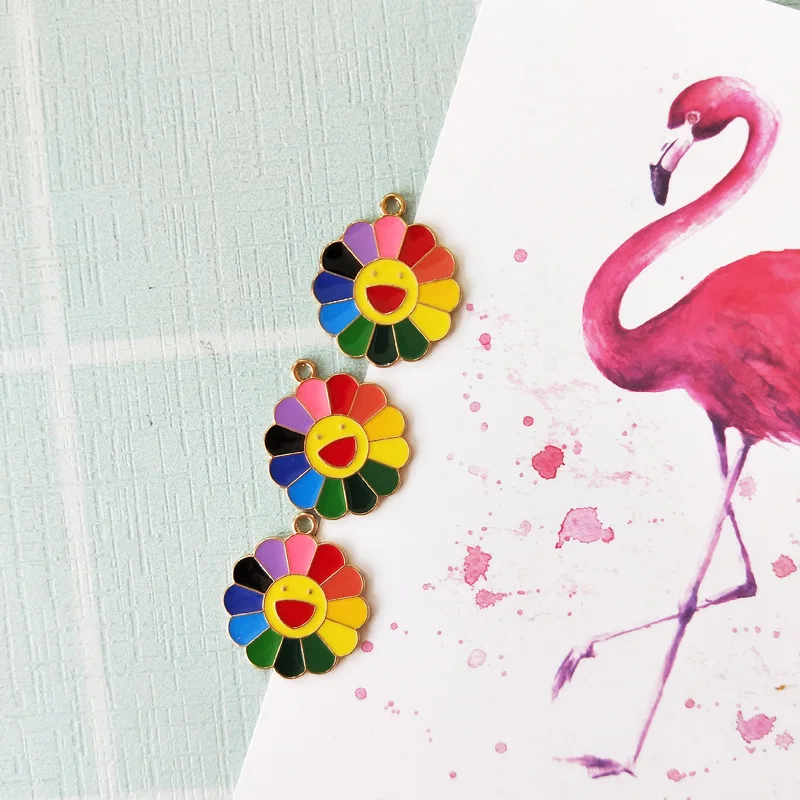 Wholesale Alloy Jewelry Accessories Colorful Smiley Flowers Sun Flower Pendants Earring Necklace Pendants Diy Handmade Materials