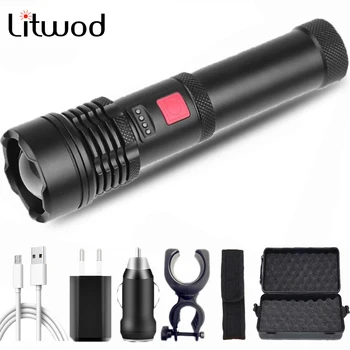 

XHP50.2 Led Flashlight Built in 18650 USB Rechargeable Battery Zoomable Torch 2 1 Head Lamp Hard Bulbs Bike Light Litwod 20W