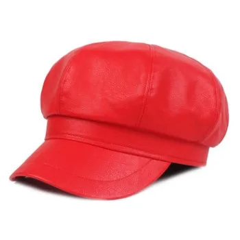 red XdanqinX Женская кепка из искусственной кожи Newsboy s элегантная дамская модная брендовая Кепка женские осенне-зимние шапки Snapback Кепка Студенческая Кепка - Цвет: red