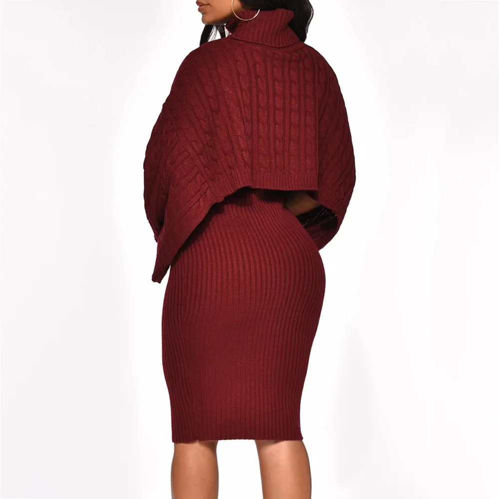 Женское зимнее платье свитер с высоким воротником и длинным рукавом модное