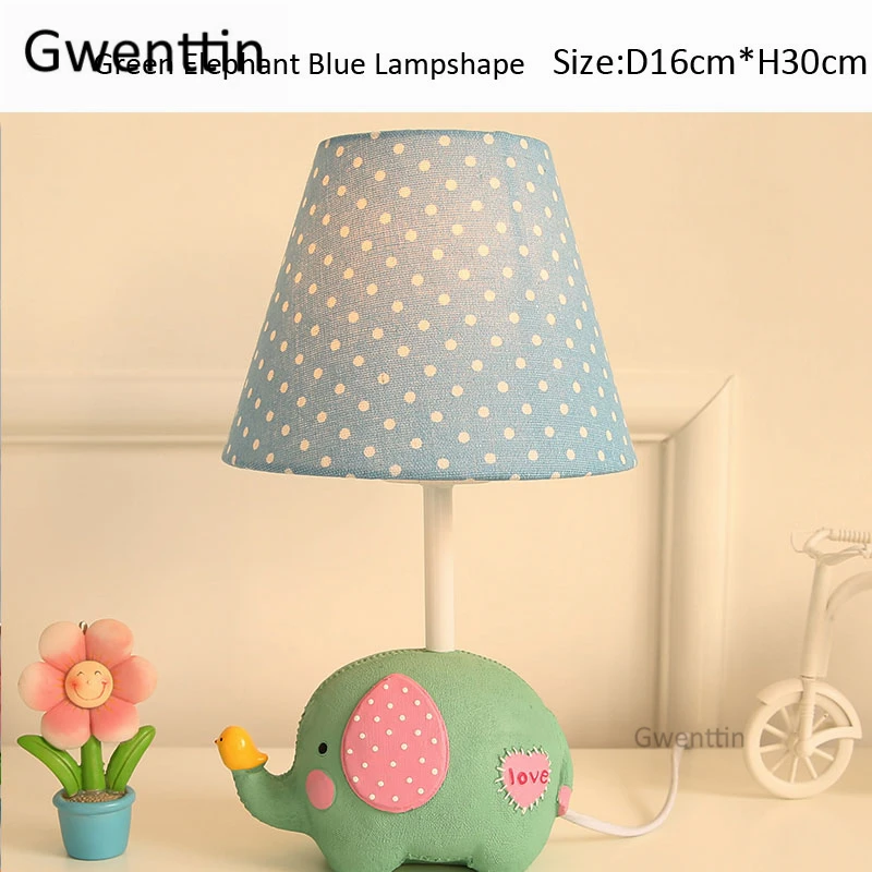 Green Elephant B Современные Мультяшные настольные лампы с единорогом, лампа с животными, Светодиодный настольный светильник, Светильники для детской комнаты, Детская прикроватная лампа для спальни - Цвет абажура: Green Elephant B