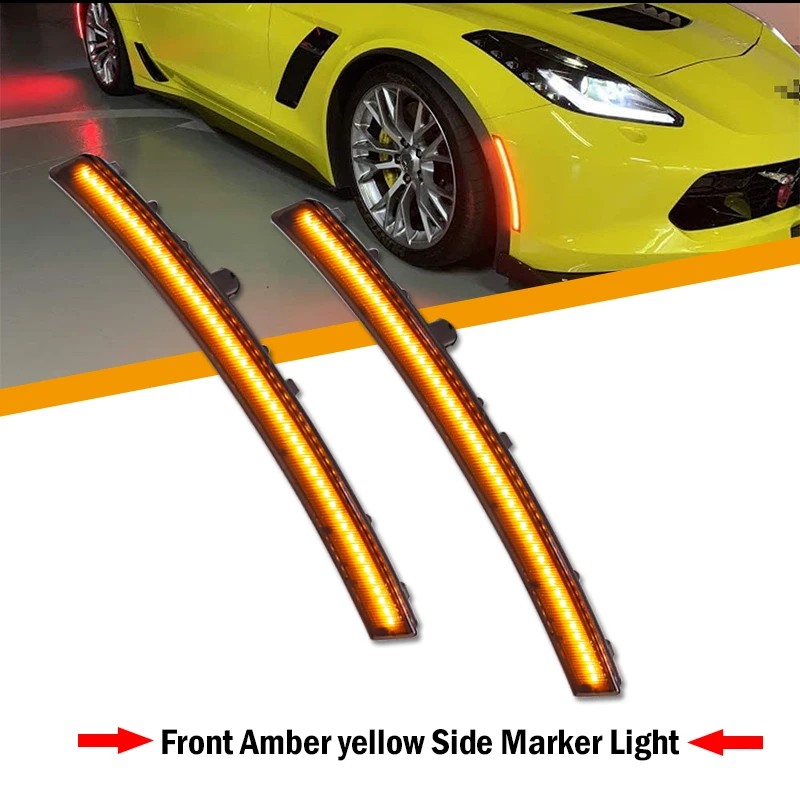 iJDM For Chevrolet Corvette C7 STINGRAY Amber Front Side Marker Light Turn Signal Light ,Red Rear Side Marker Driving Lights 12V