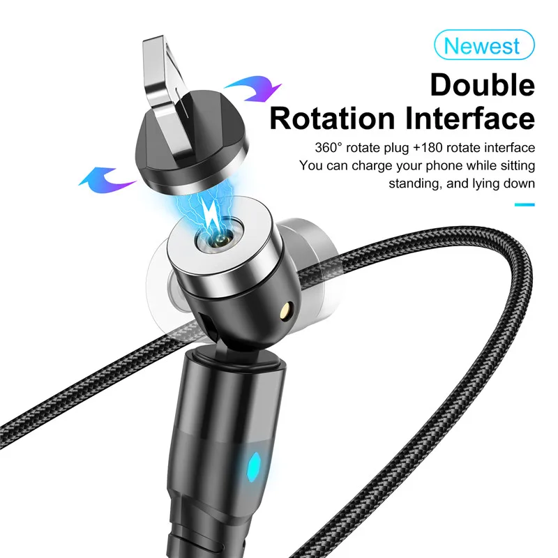 USLION 540 stopni Roating kabel magnetyczny Micro USB typ C kabel telefoniczny dla iPhone11 Pro XS Max Samsung Xiaomi kabel USB przewód 2 USLION 540 stopni Roating kabel magnetyczny Micro USB typ C kabel telefoniczny dla iPhone11 Pro XS Max Samsung Xiaomi kabel USB przewód 2