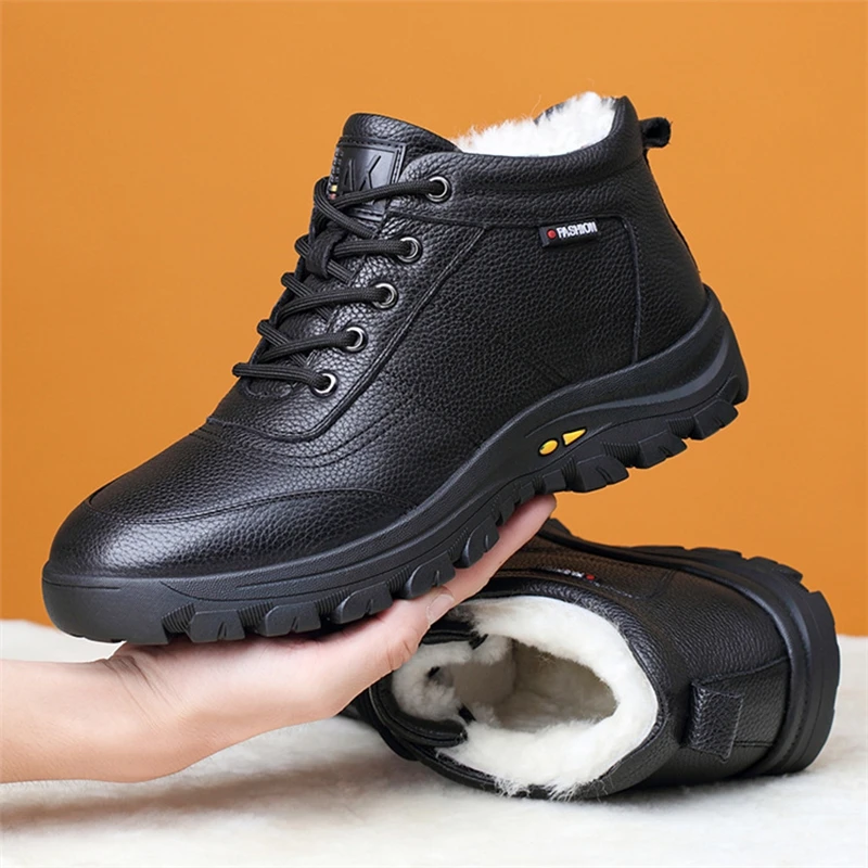 Men Shoes Genuine Leather 100% Wool Lining Winter Super Keep Warm Outdoor Ankle Boots Snow Boots Men's Casual Shoes
