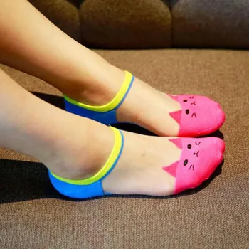 

New Arrival Cute Cartoon Bear Cat Rabbit Chun Mian Stealth Boat Socks Short Female Cartoon Animal Print Female Fashion Socks