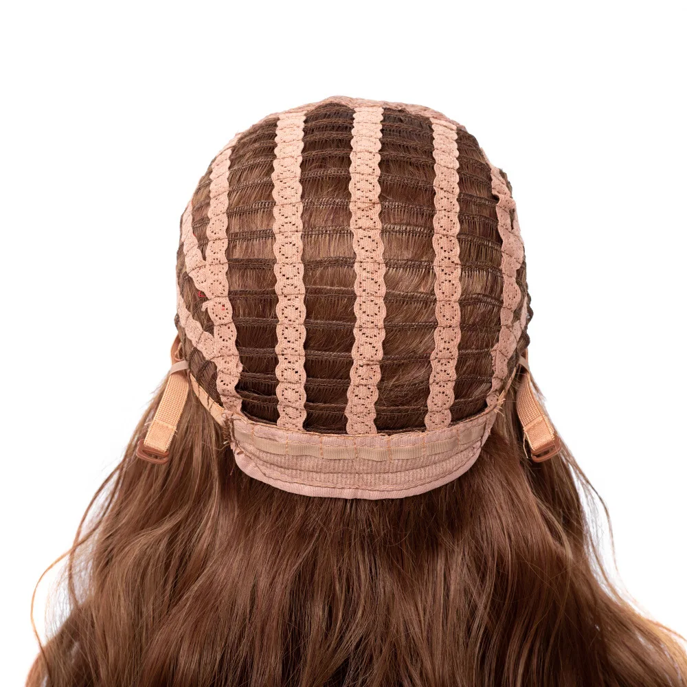 LIHUI African American Long Mix Brown Womens Wigs with Bangs Water Wave Heat Resistant Synthetic Wigs for Women