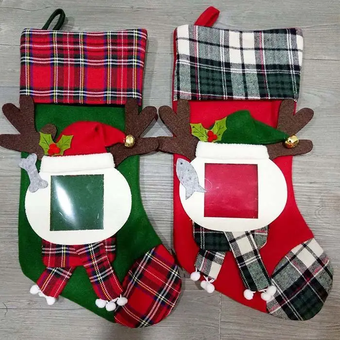 Модные Рождественские декоративные носки с милым принтом для дома, вечерние украшения, подарок, красная, зеленая сумка