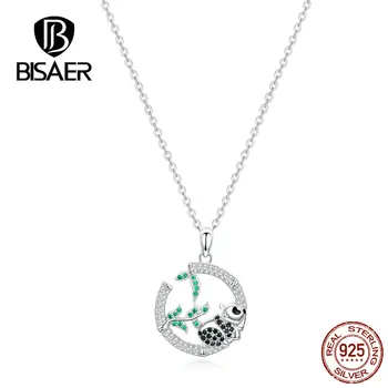 

BISAER Necklace New Arrival 100% 925 Sterling Silver Bamboo & panda Pendant Necklace For Women Sterling Silver Jewelry HVN079