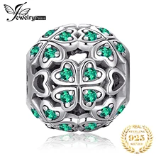 JewelryPalace 925 пробы серебро Lucky Флора круглый зеленый фианит четыре листа клевера сердце Шарм Бусины Fit Браслеты Подарки