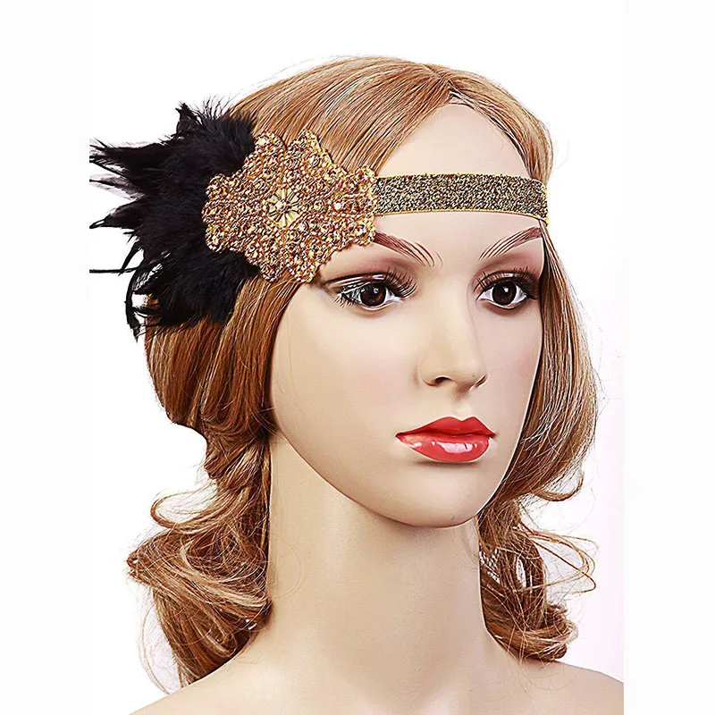 Gold 1920s Great Gatsby аксессуар к костюму для вечеринки набор Хлопушка повязка на голову с перьями жемчужное ожерелье перчатки держатель для сигарет браслет 5 шт набор - Цвет: Gold