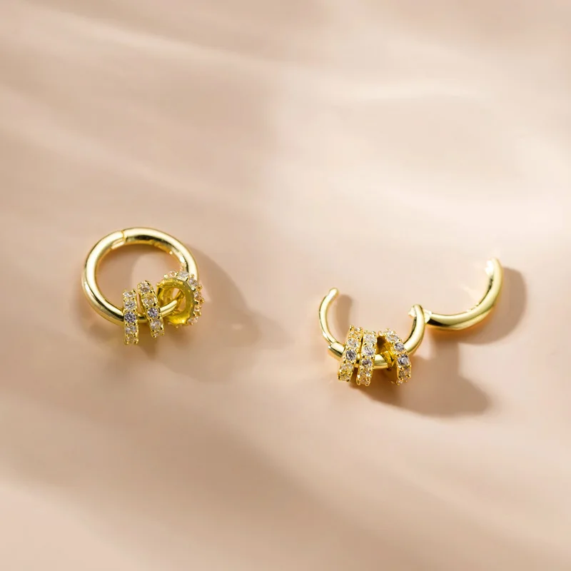 Серьги из стерлингового серебра 925 пробы, модные циркониевые 3 кольца, круглое кольцо для ушей, Пряжка для ушей, милые темпераментные женские серебряные серьги для девушек