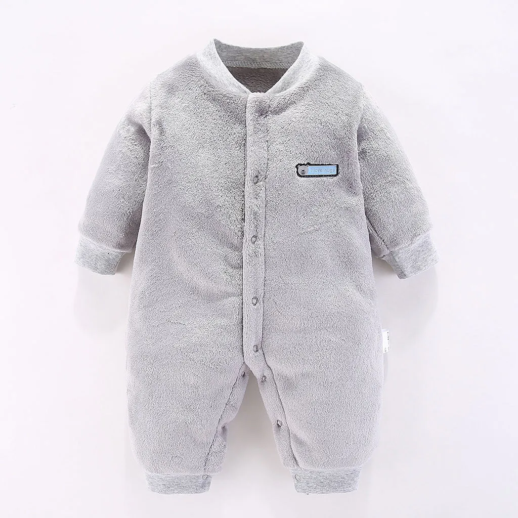 Winter Warm Newborn Infant Baby Boy Girls coat Long Sleeve Solid Fleece long sleeve Romper Jumpsuit Outfit Clothes Overall