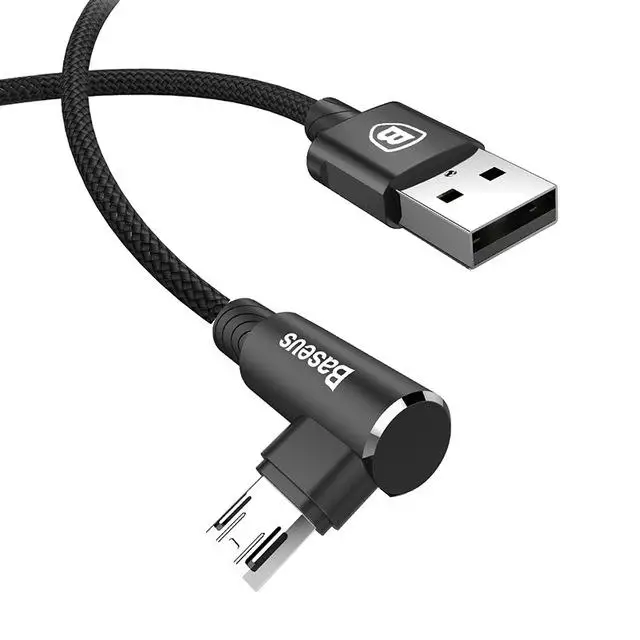 Baseus 90 градусов Micro USB кабель Быстрая зарядка зарядное устройство для мобильного телефона кабель для передачи данных кабель Microusb для samsung Xiaomi huawei 2 м - Цвет: Черный