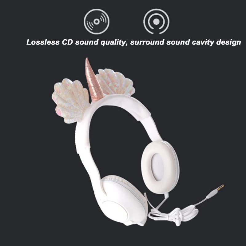 Cute Shell Unicorns Wired Headphone Music Stereo Earphone with MIC Computer Mobile Phone Gamer Headset Kids Gift