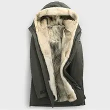Зимняя кожаная меховая Волчья подкладка Мужская Шуба Parker пальто с капюшоном толстое пальто Мужская теплая кожаная куртка настоящая Волчья шерсть