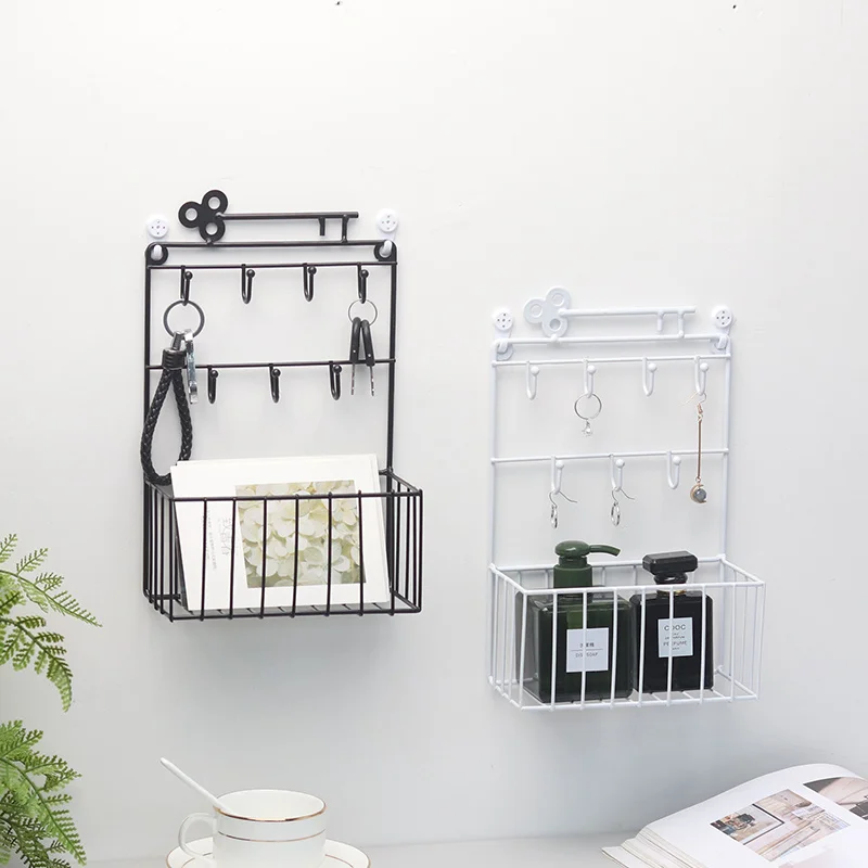 

Nordic Iron Art Key Storage Shelf Wall-mounted Hat Groceries Storage Basket Ring Jewelry Coat Storage Organizer Home Decor Rack