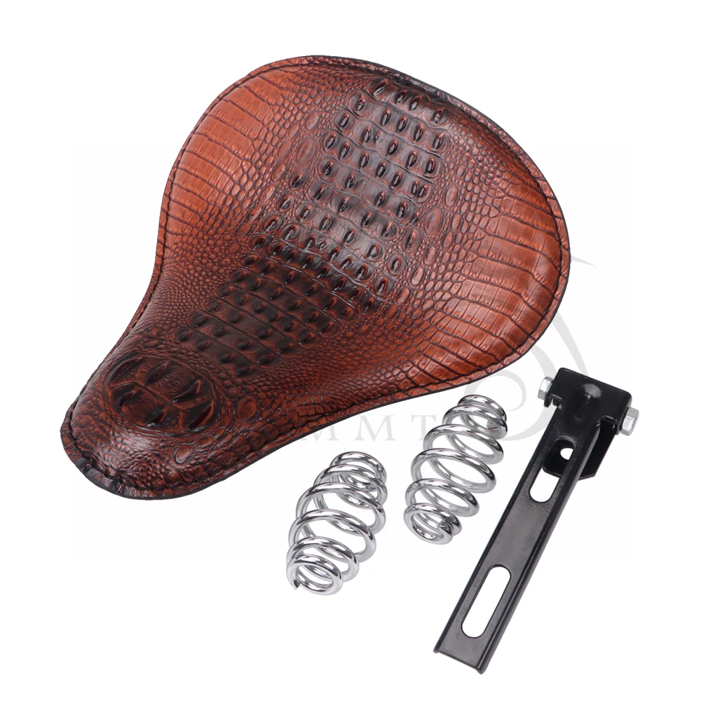 1 Motorcycle Retro Brown Crocodile Leather Solo Seat+3" Spring Bracket For Harley Chopper Bobber Custom - Цвет: 1