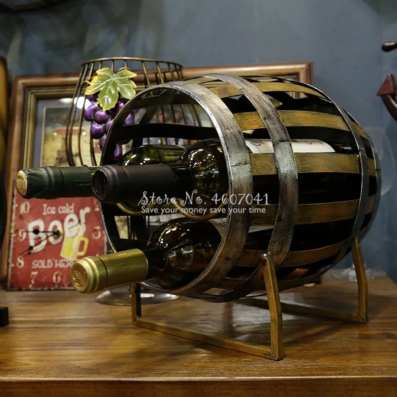 Vintage Iron Barrel Style Wine Cabinet Creative Rack Ornaments Bar Decoration Accessories Home Bars | Дом и сад