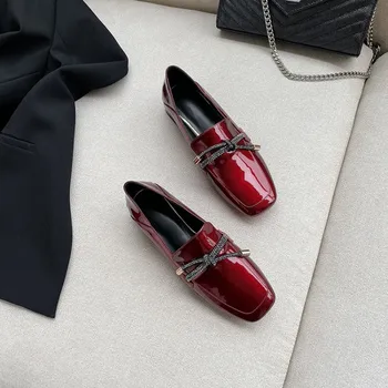 

MLJUESE 2020 women pumps autumn spring cow leather square toe wine red color high heels lady shoes party dress wedding